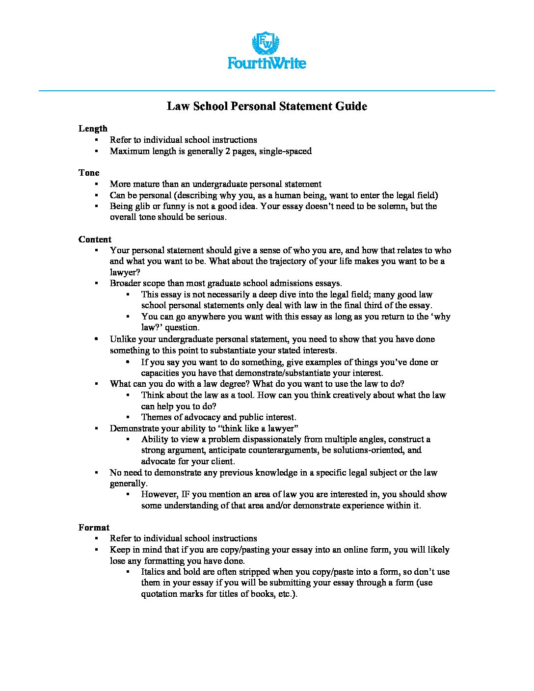 personal statement format law school