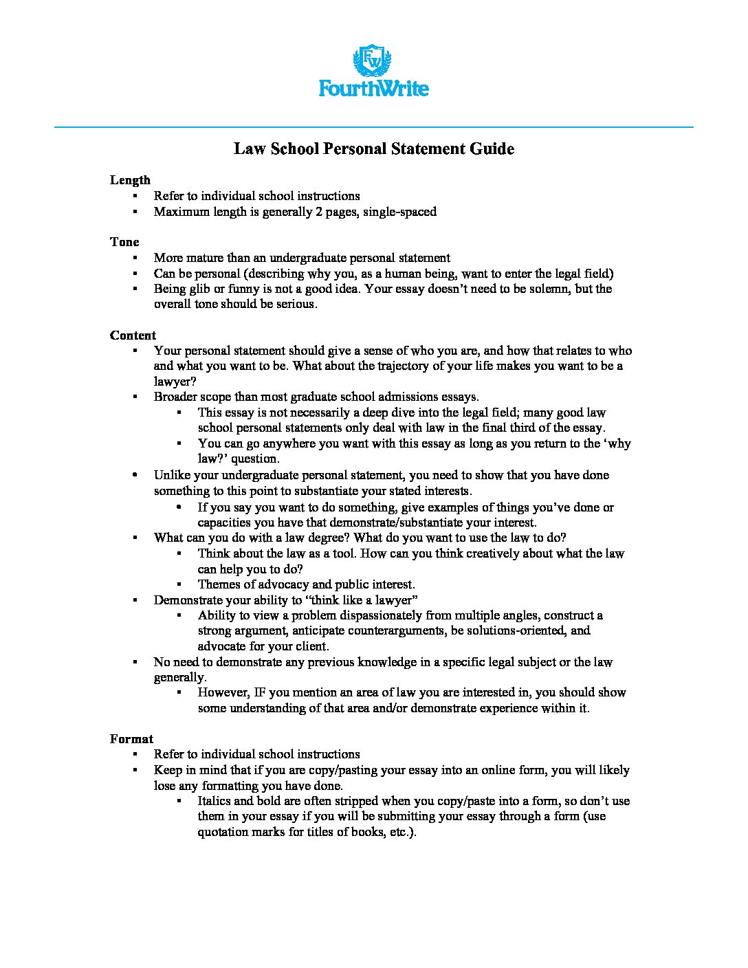 Law School Personal Statement Guide FourthWrite